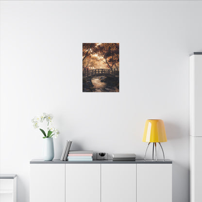 Autumn Wooden Bridge Gold Vein Canvas Art | Resilient Decor