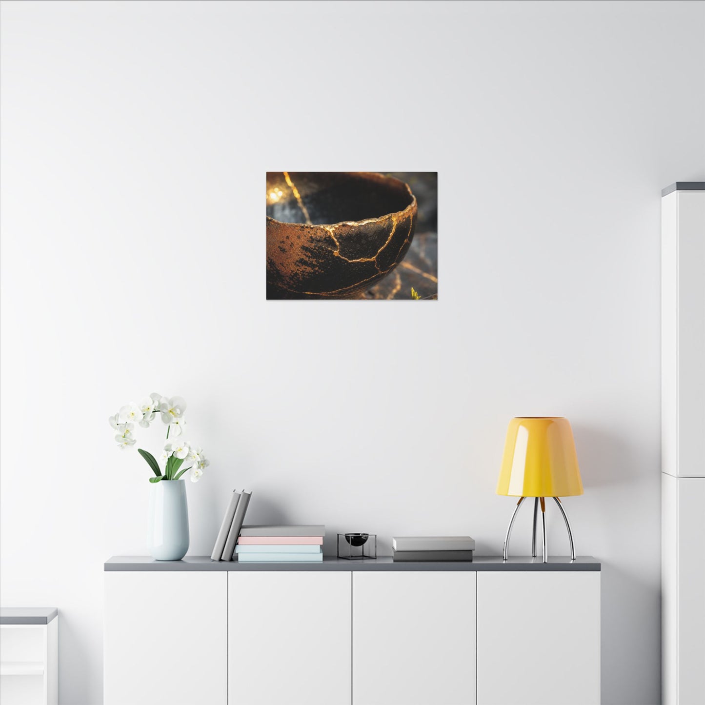 Kintsugi Ceramic Bowl in Golden Hour | Gold Vein Canvas Art