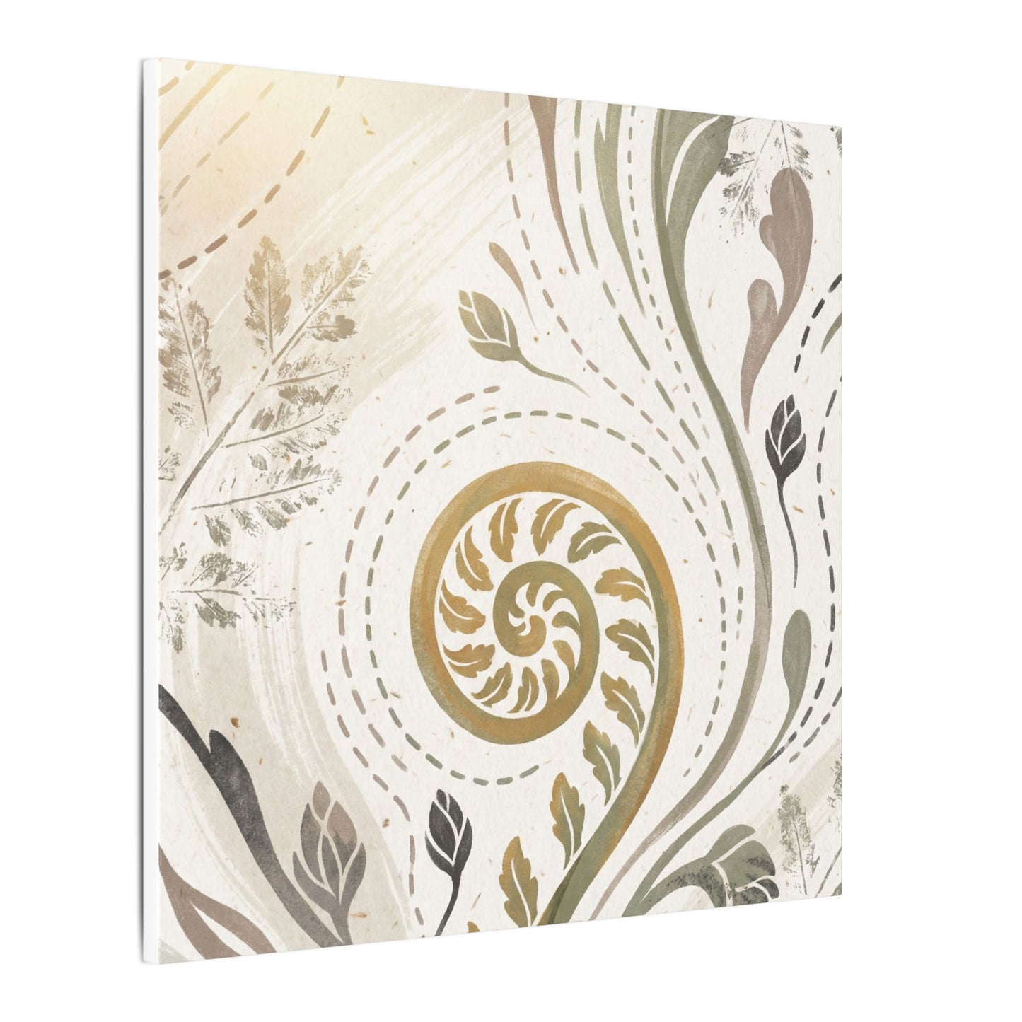 Japandi Fern Unfurling in Golden Hour | Japanese Pattern Canvas Art