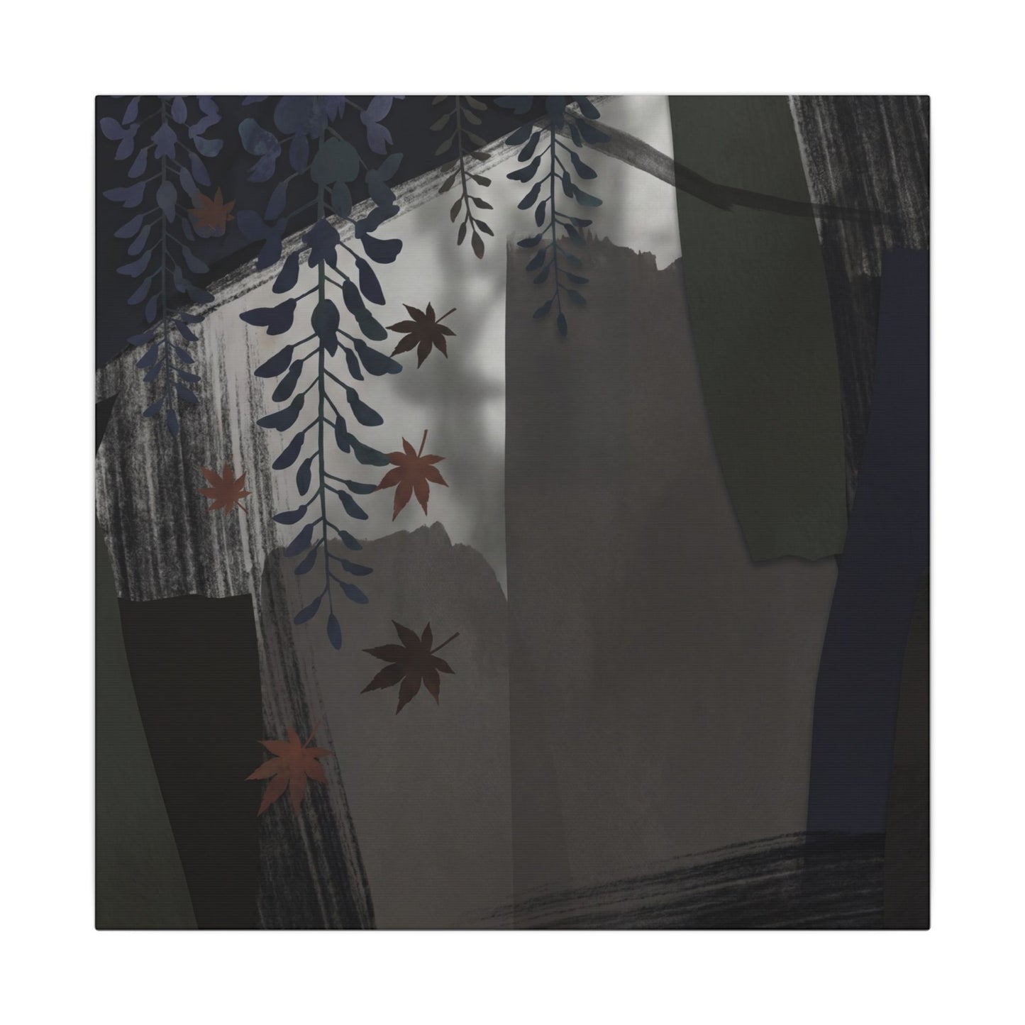 Wisteria Autumn Canvas Art | Dark Japandi Moody Design