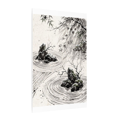 Rock Garden Canvas Art | Winter Zen Sumi E Art