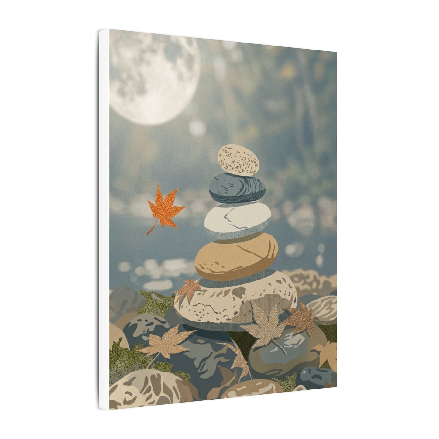 Warm River Stones Canvas Art - Japanese Pattern Japandi
