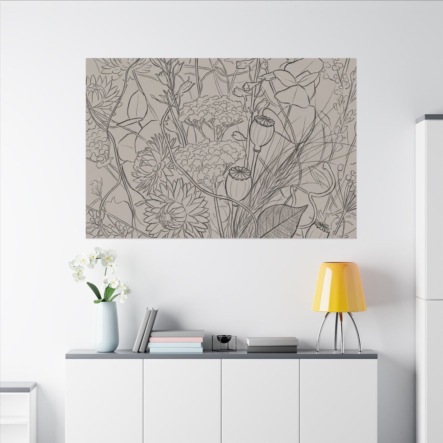 Summer Dried Flowers Minimal Line Canvas Art | Elegant Decor