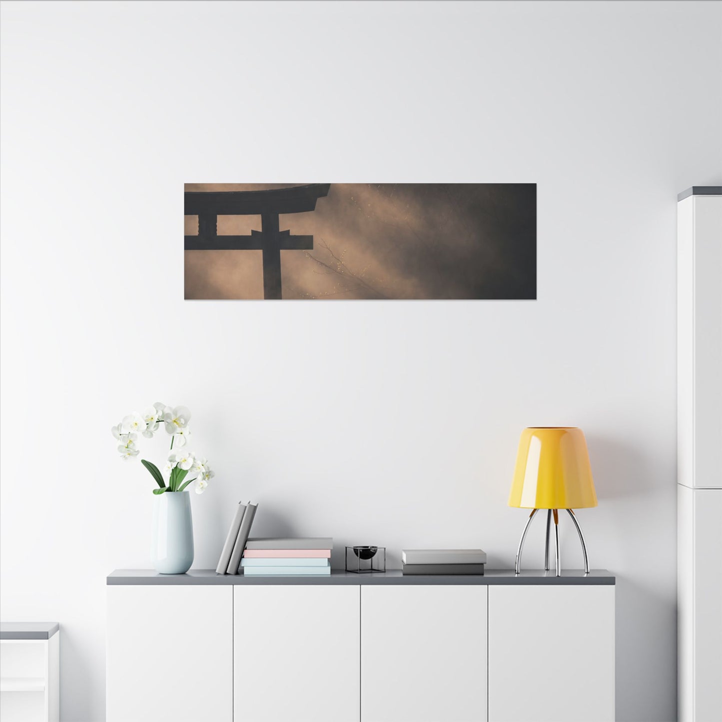 Torii Gate Shadow Zen Canvas Art | Bold Dark Japandi Art