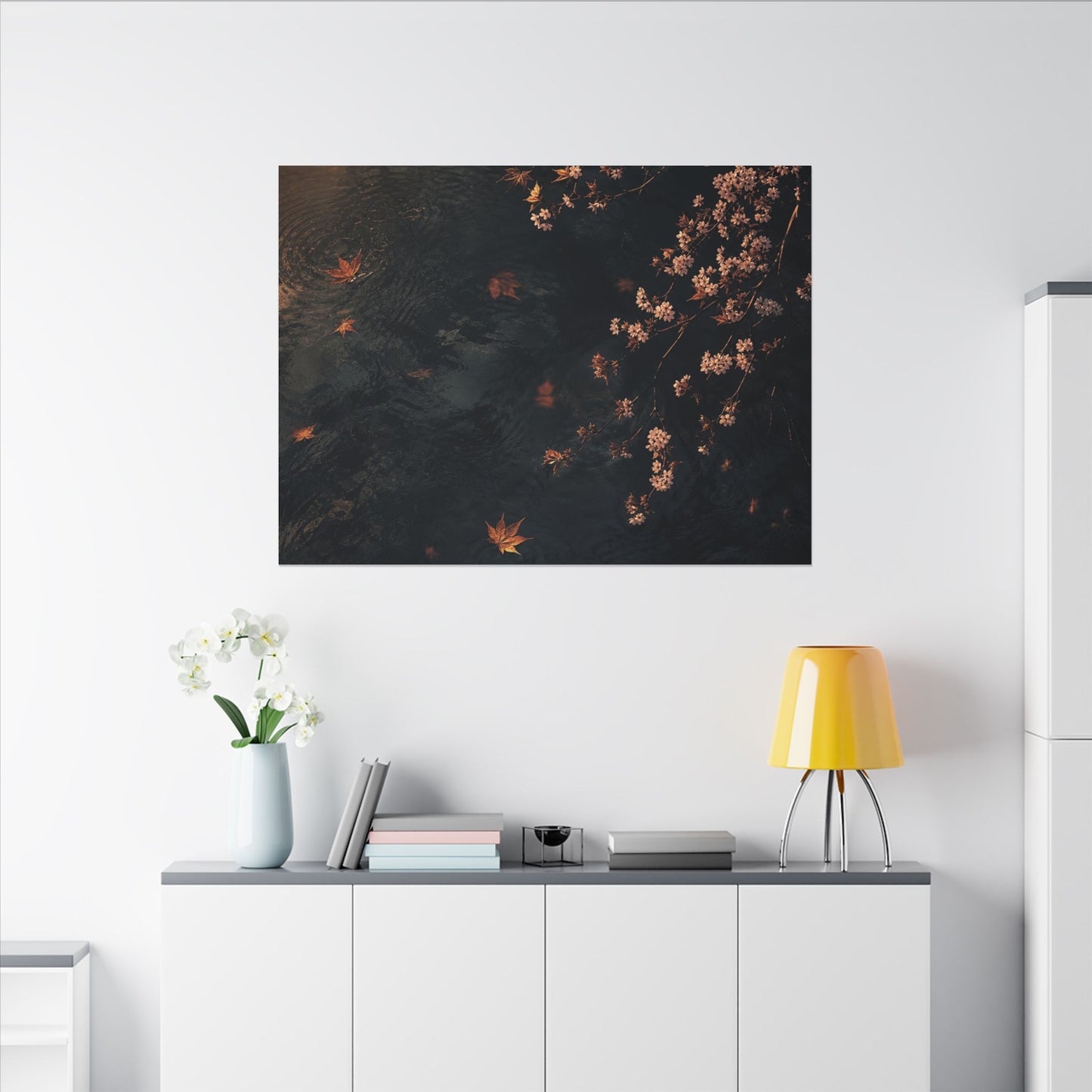 Golden Hour Cherry Blossom Canvas Art - Dark Japandi Kanso