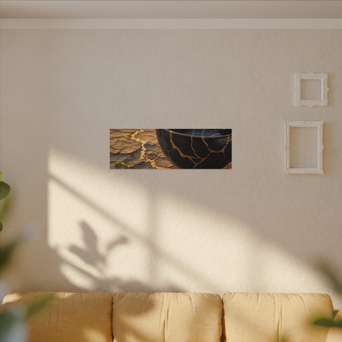 Golden Hour Cracked Earth Canvas Art - Kintsugi Fukinsei