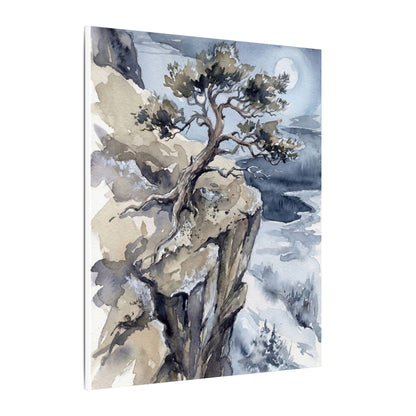 Pine Tree Canvas Art | Winter Japandi Watercolor Art