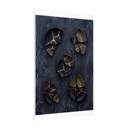 Broken Pottery Canvas Art | Winter Dark Japandi Shadow Zen Art