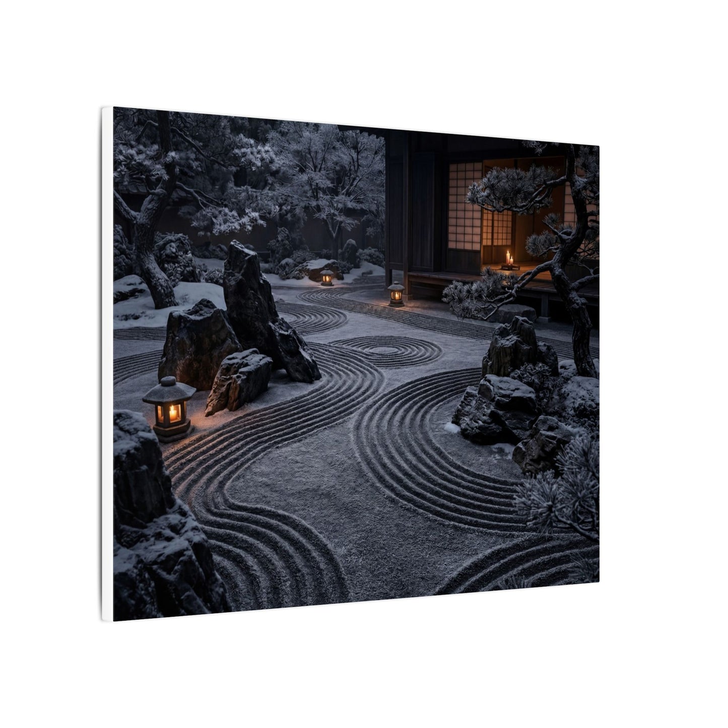 Candlelight Rock Garden Canvas Art - Dark Japandi Fukinsei