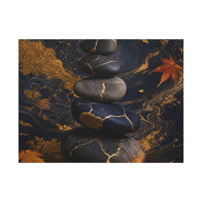 River Stones Autumn Canvas Art | Kintsugi Artful Design