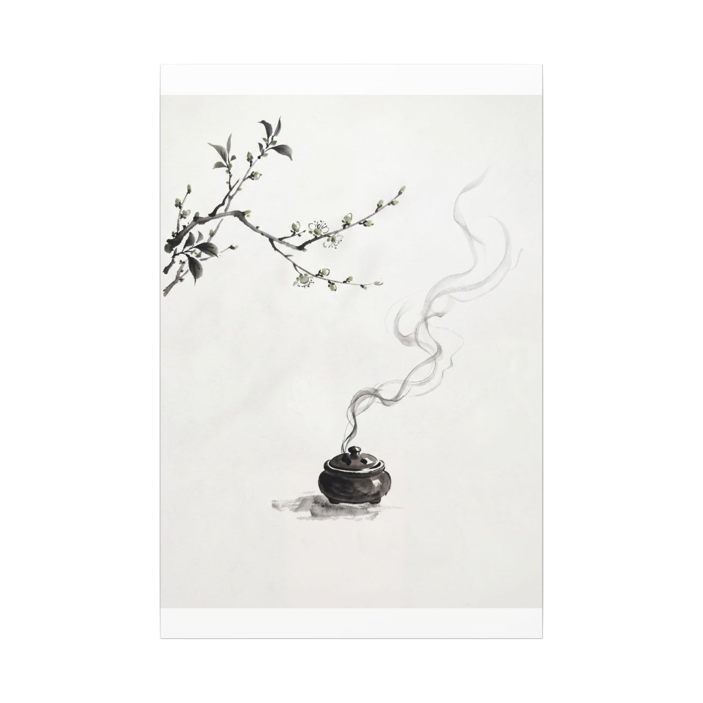 Calm Incense Smoke Canvas Art - Sumi E Zen