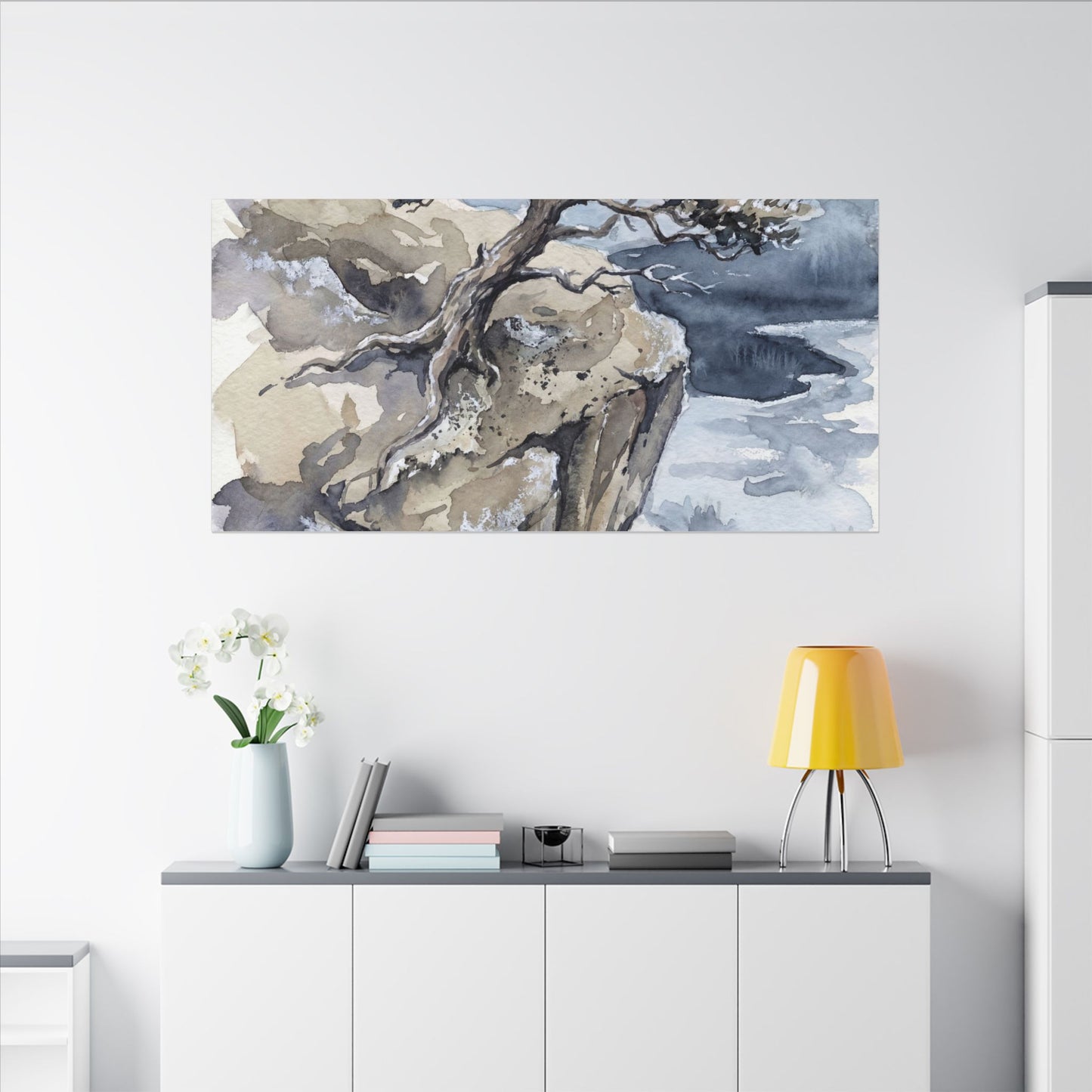 Pine Tree Canvas Art | Winter Japandi Watercolor Art