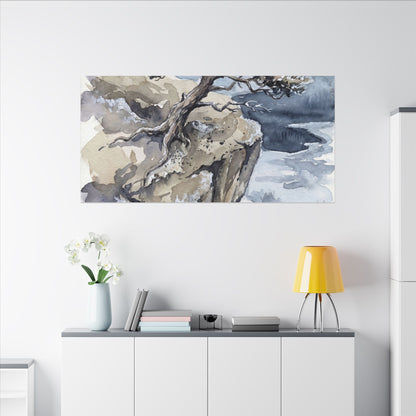 Pine Tree Canvas Art | Winter Japandi Watercolor Art
