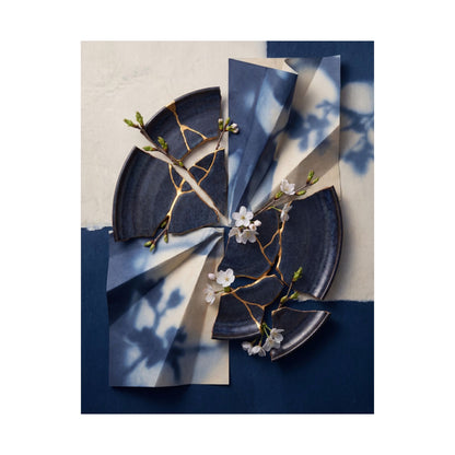 Kintsugi Paper Fold in Moonlight | Gold Repair Wall Art Print