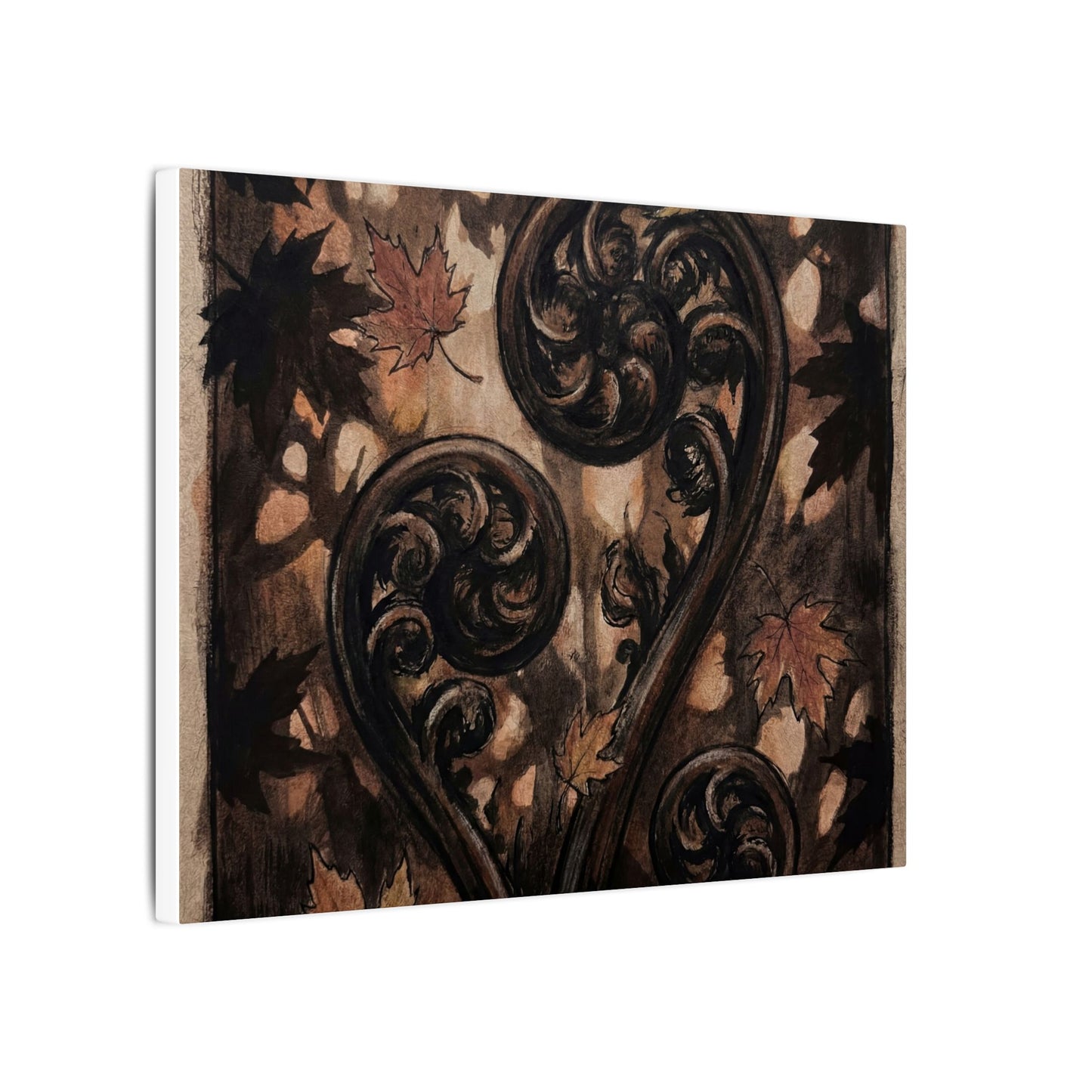 Mono No Aware Fern Unfurling Canvas Art - Dark Japandi Charcoal Ink