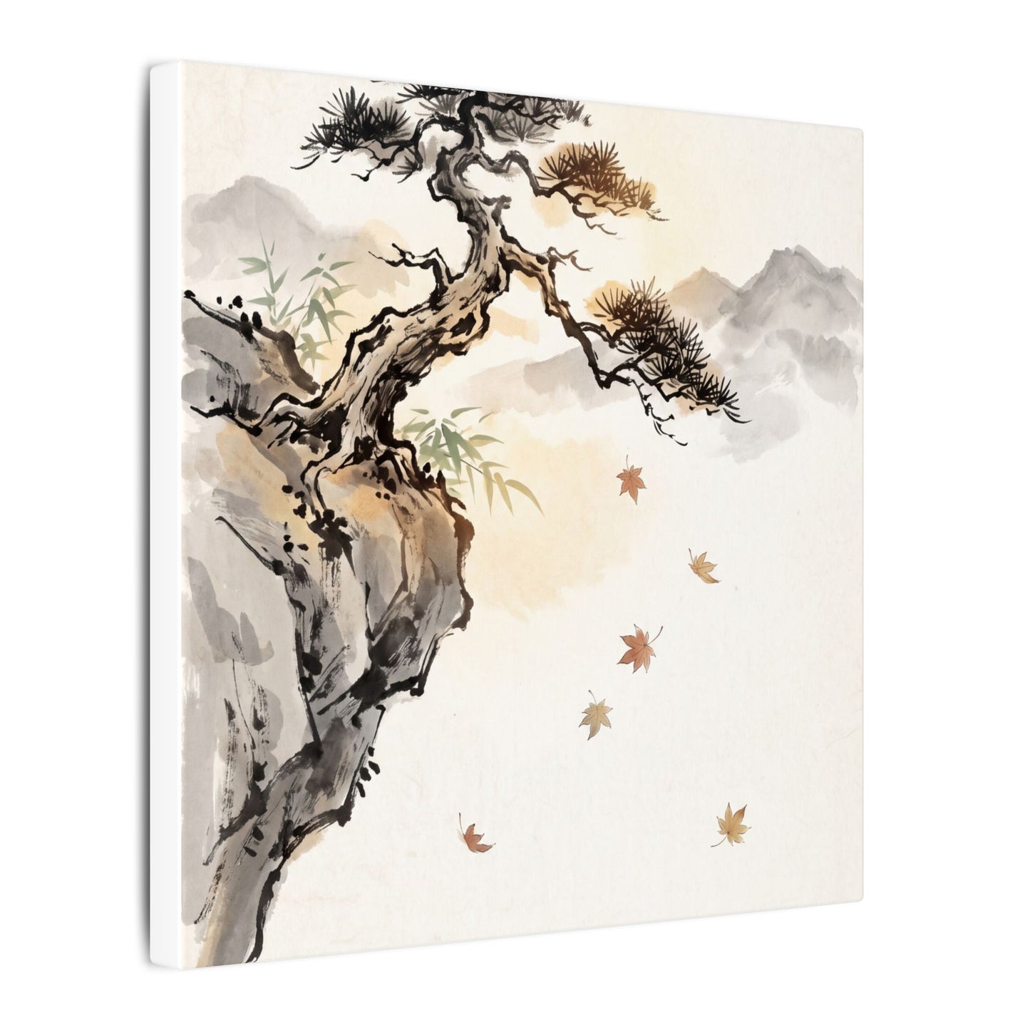 Peaceful Pine Tree Canvas Art - Sumi E Zen