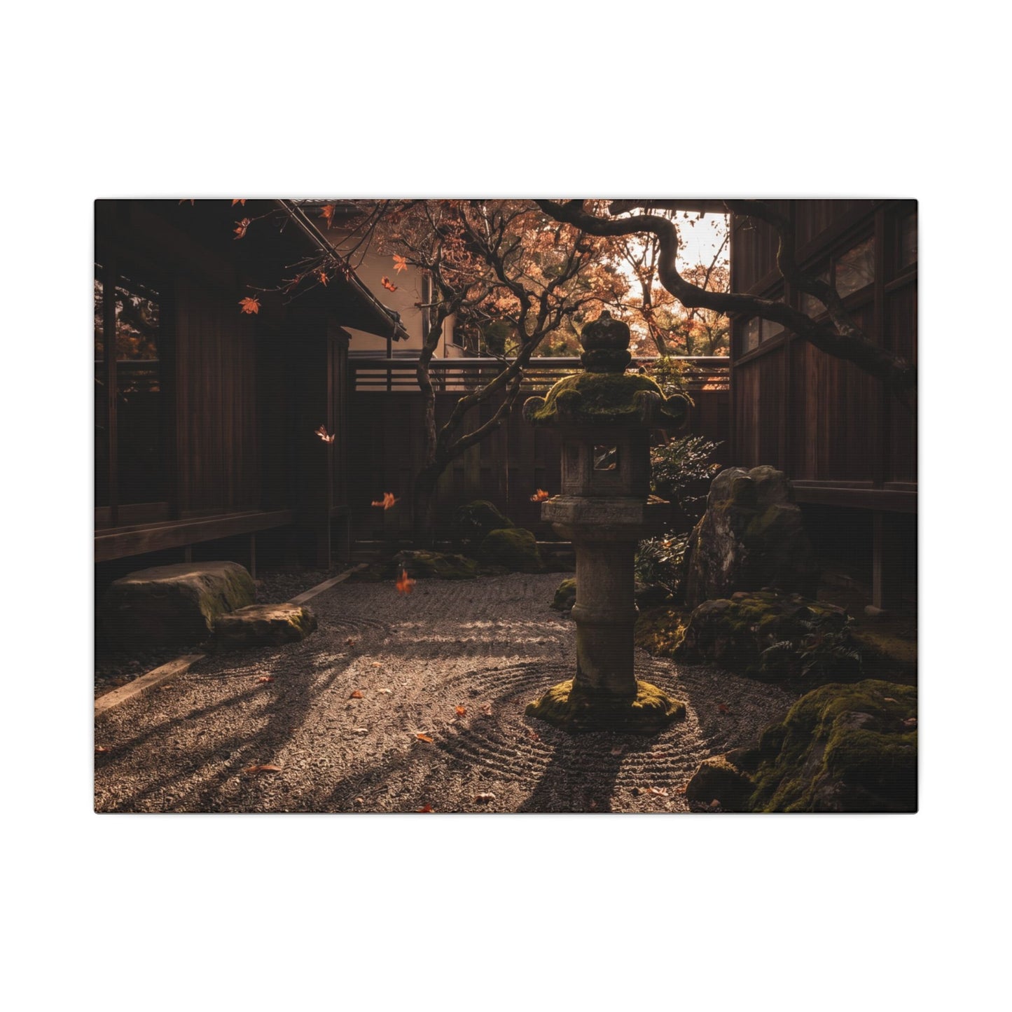 Seijaku Stone Lantern Canvas Art - Dark Japandi Shadow Zen