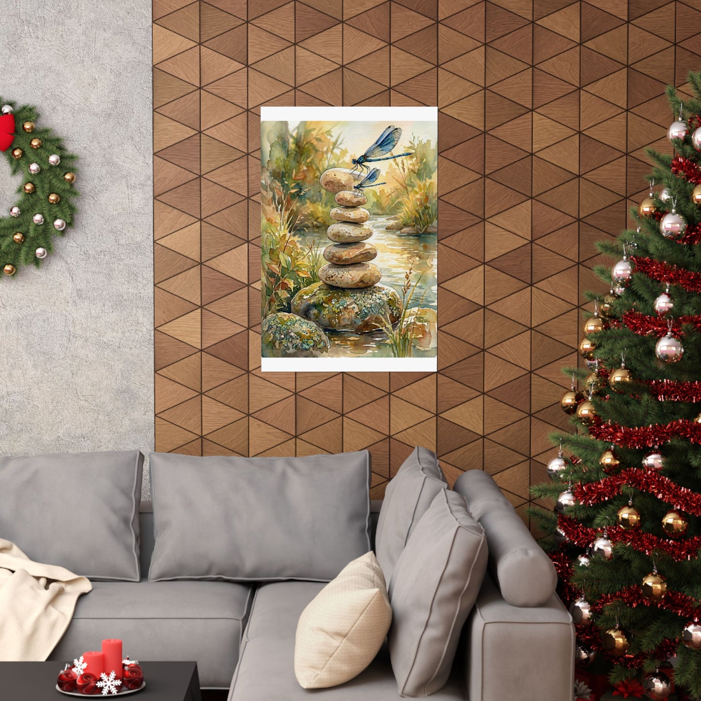 River Stones Summer Wall Art Print | Japandi Cozy Design