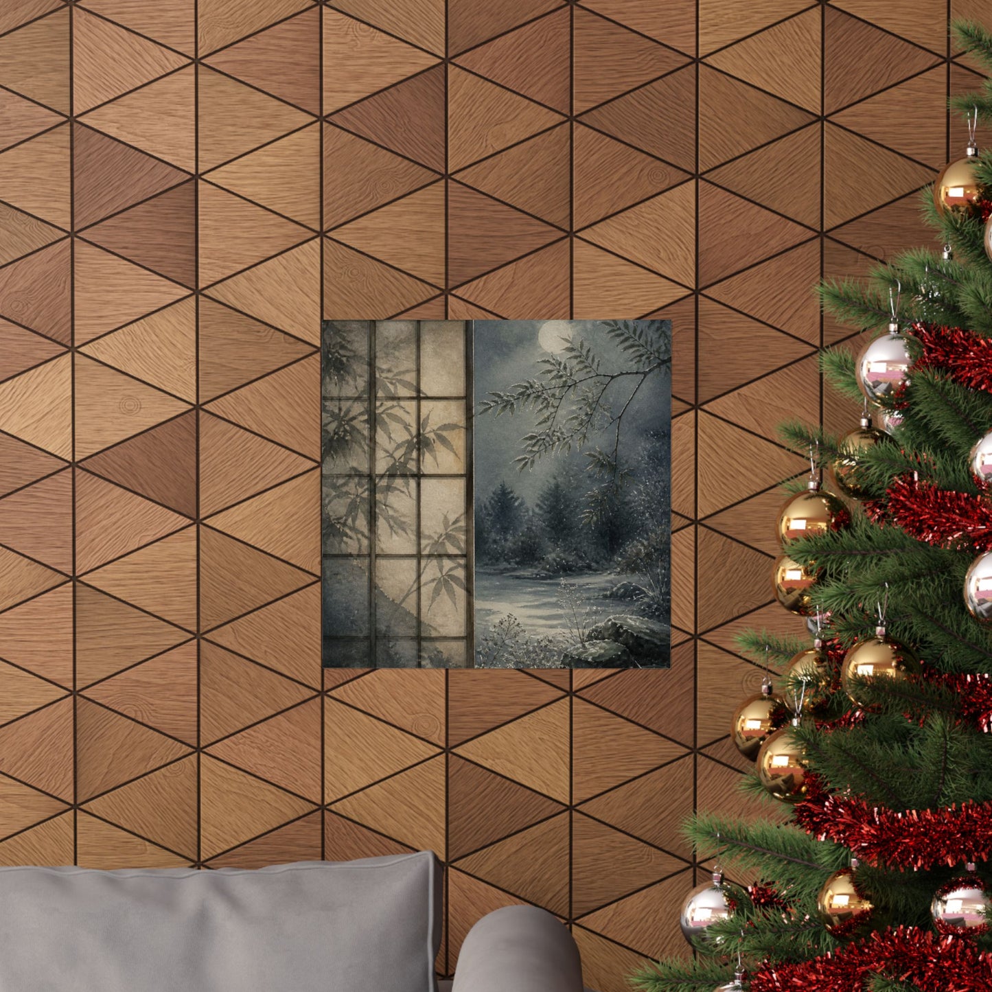 Winter Shoji Screen Watercolor Wall Art Print | Elegant Decor