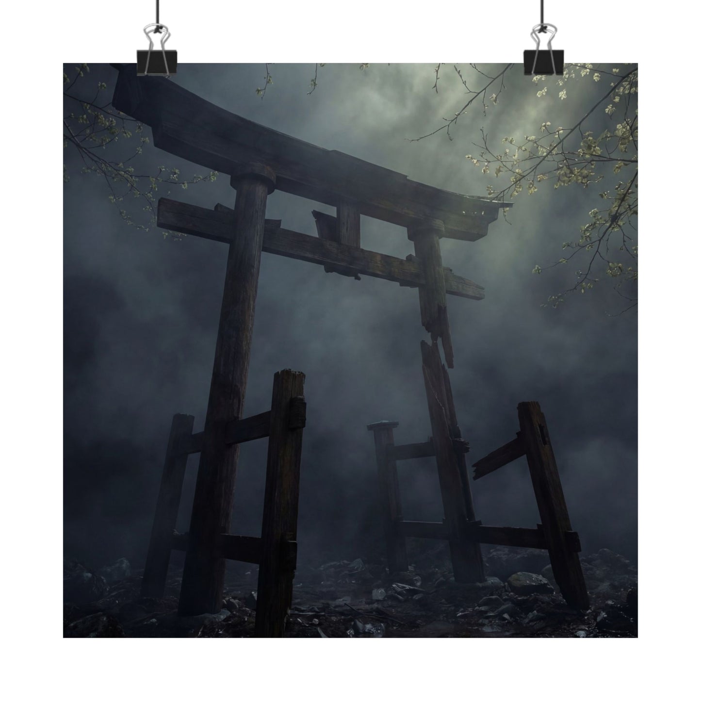 Torii Gate Moody Minimal Wall Art Print | Moody Dark Japandi Art Art Print