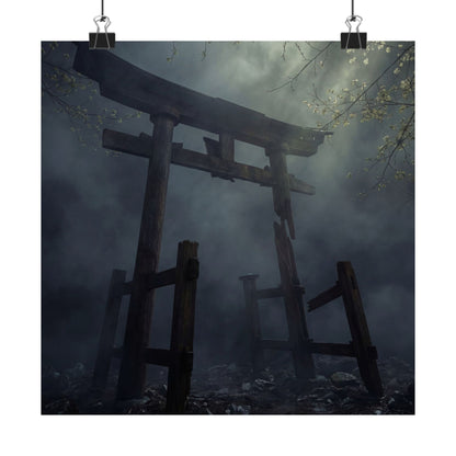 Torii Gate Moody Minimal Wall Art Print | Moody Dark Japandi Art Art Print