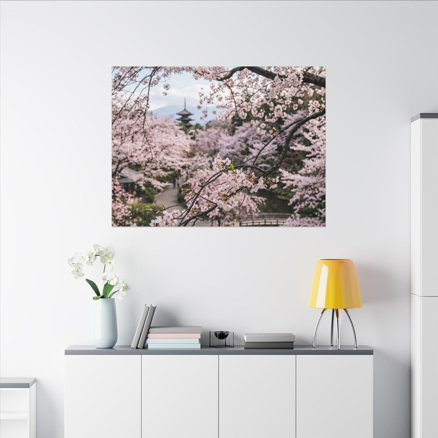 Cherry Blossom Winter Canvas Art | Dark Japandi Luxurious Design