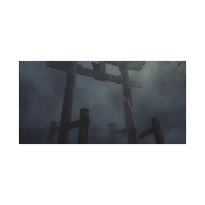 Dark Japandi Torii Gate in Dappled | Moody Minimal Canvas Art