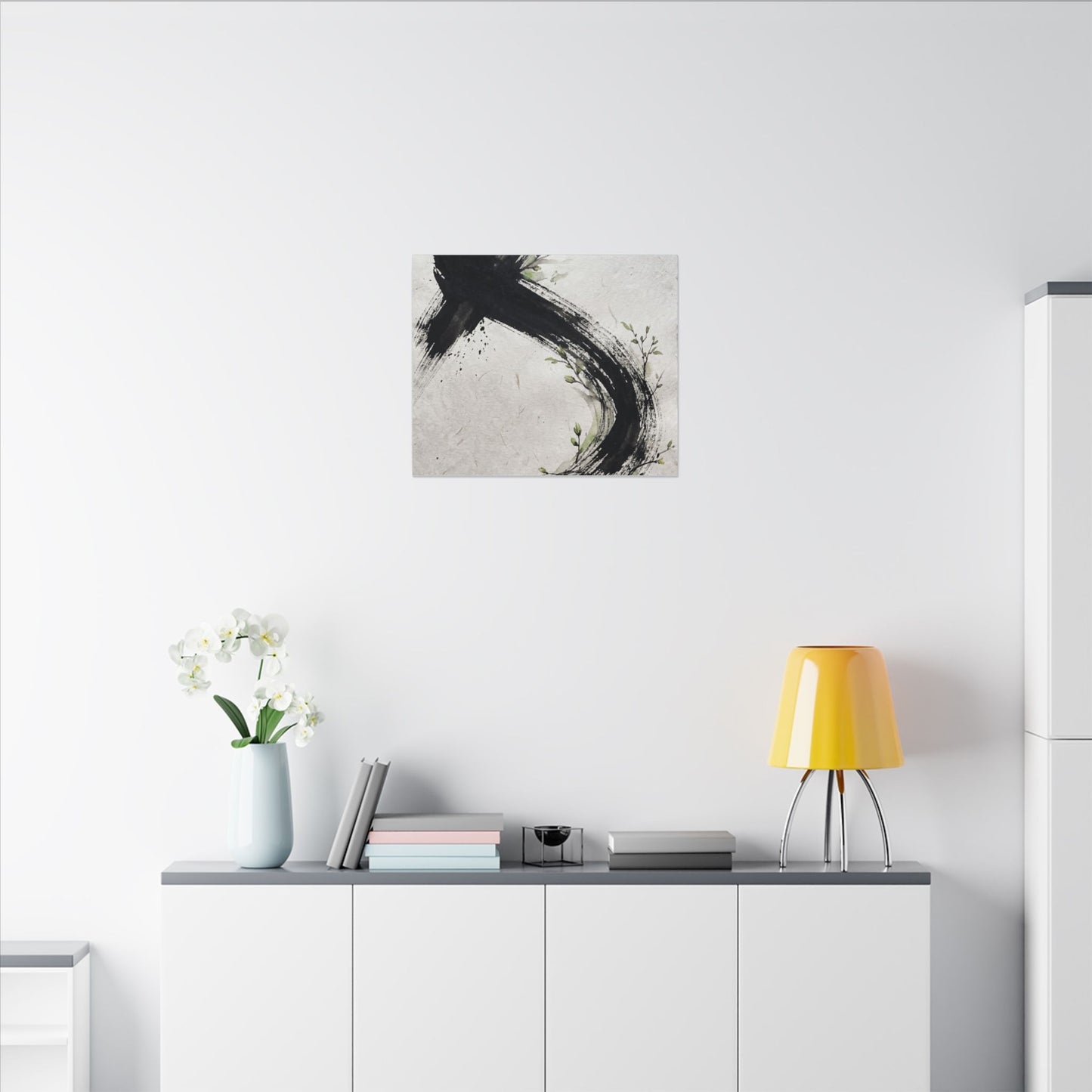 Ink Brushstroke Spring Canvas Art | Dark Japandi Sophisticated Design