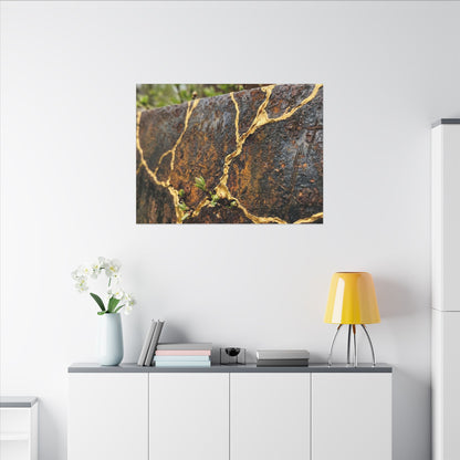 Mono No Aware Rust Patina Canvas Art - Kintsugi Gold Repair