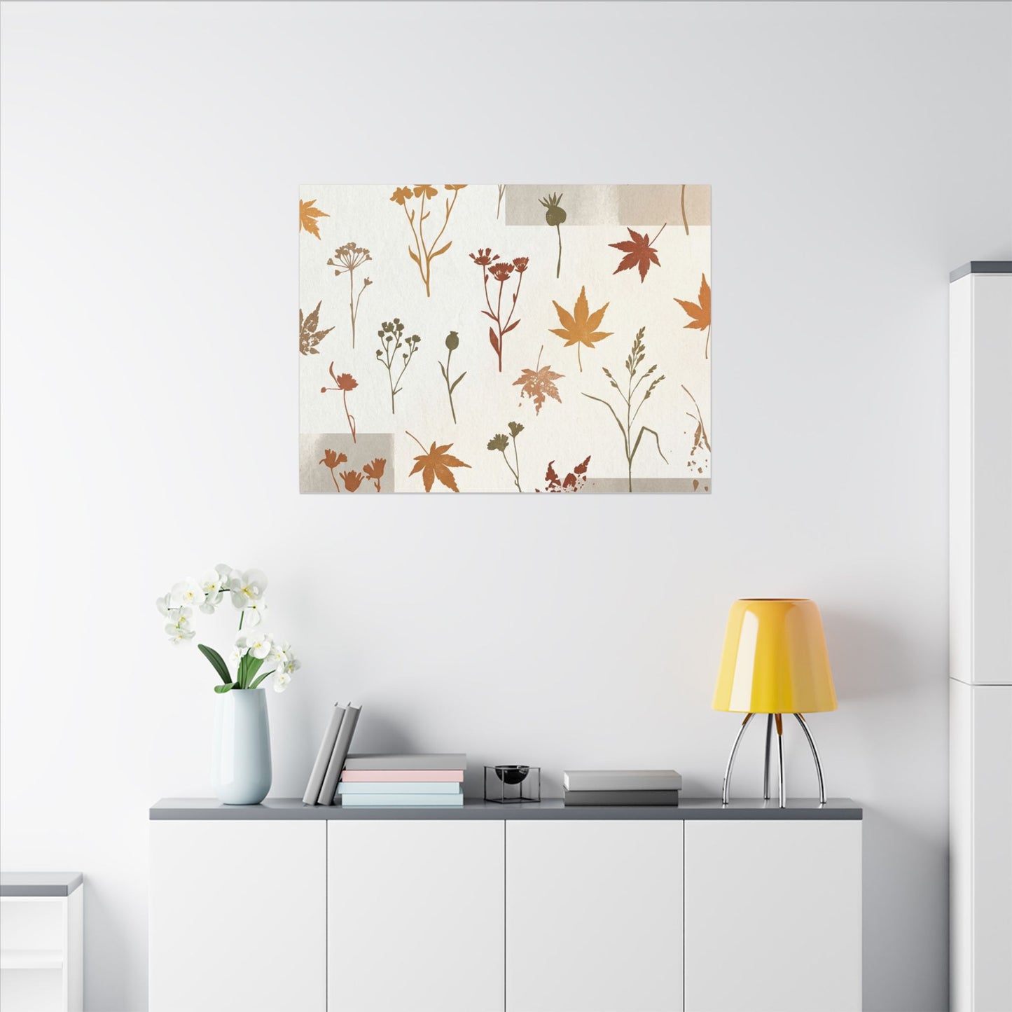 Autumn Dried Flowers Japanese Pattern Canvas Art | Elegant Decor