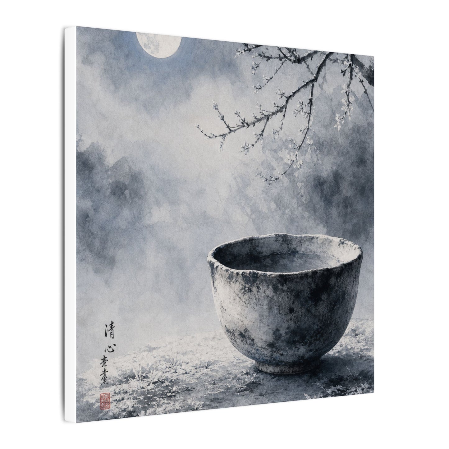 Seijaku Ceramic Bowl Canvas Art - Zen Sumi E