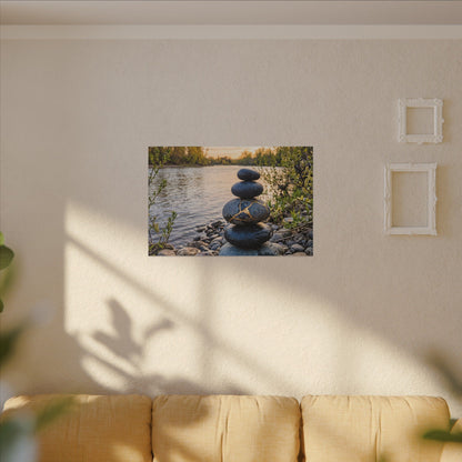 Kintsugi River Stones in Golden Hour | Gold Vein Canvas Art