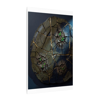 Dark Japandi Cracked Earth in Moonlight | Moody Minimal Canvas Art