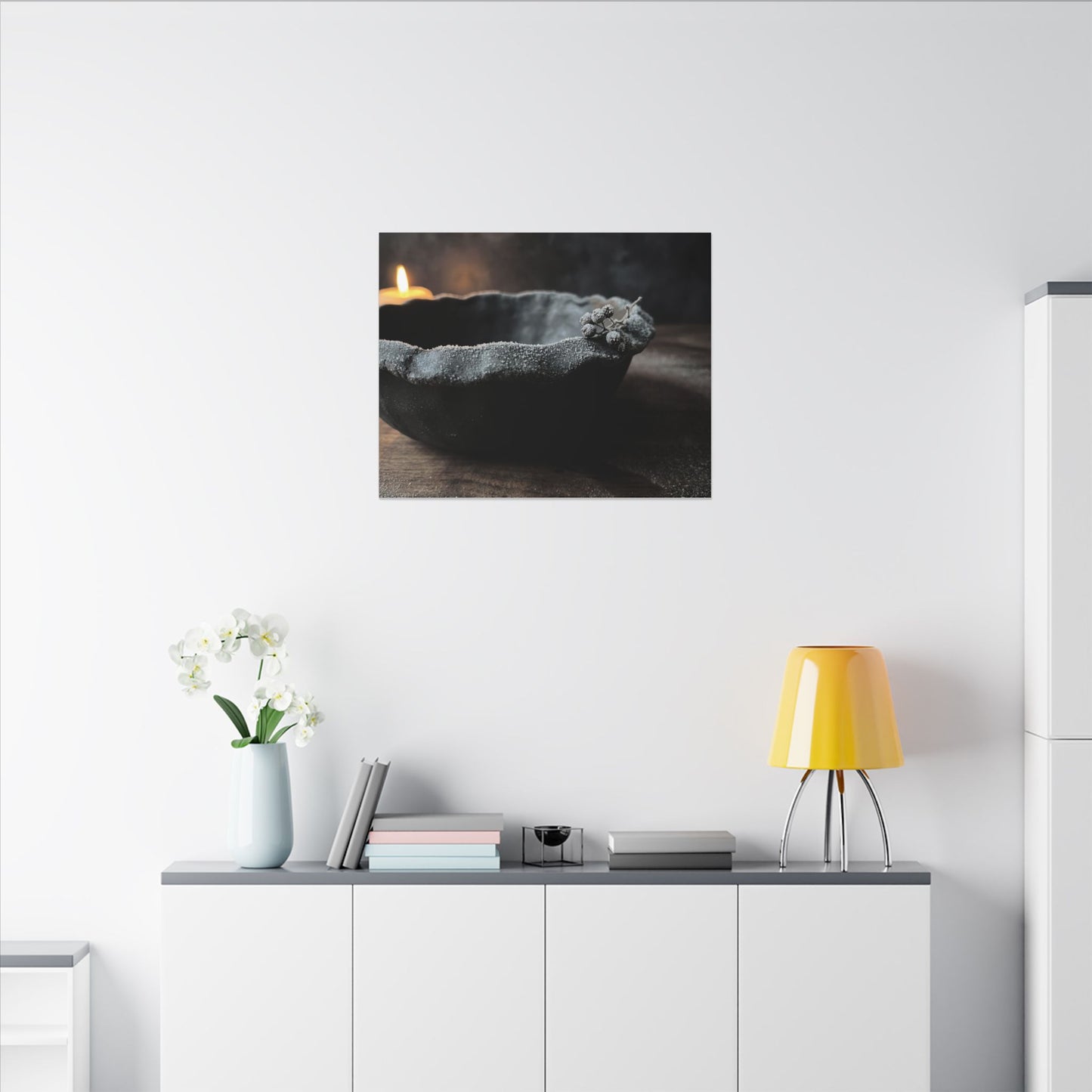 Ceramic Bowl Canvas Art | Winter Dark Japandi Shadow Zen Art