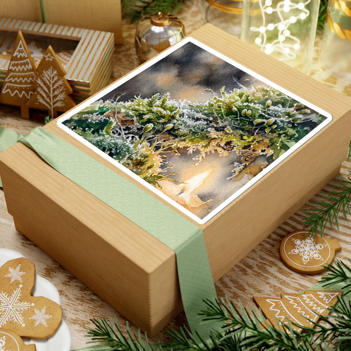 Japandi Moss Close Up in Candlelight | Watercolor Sticker