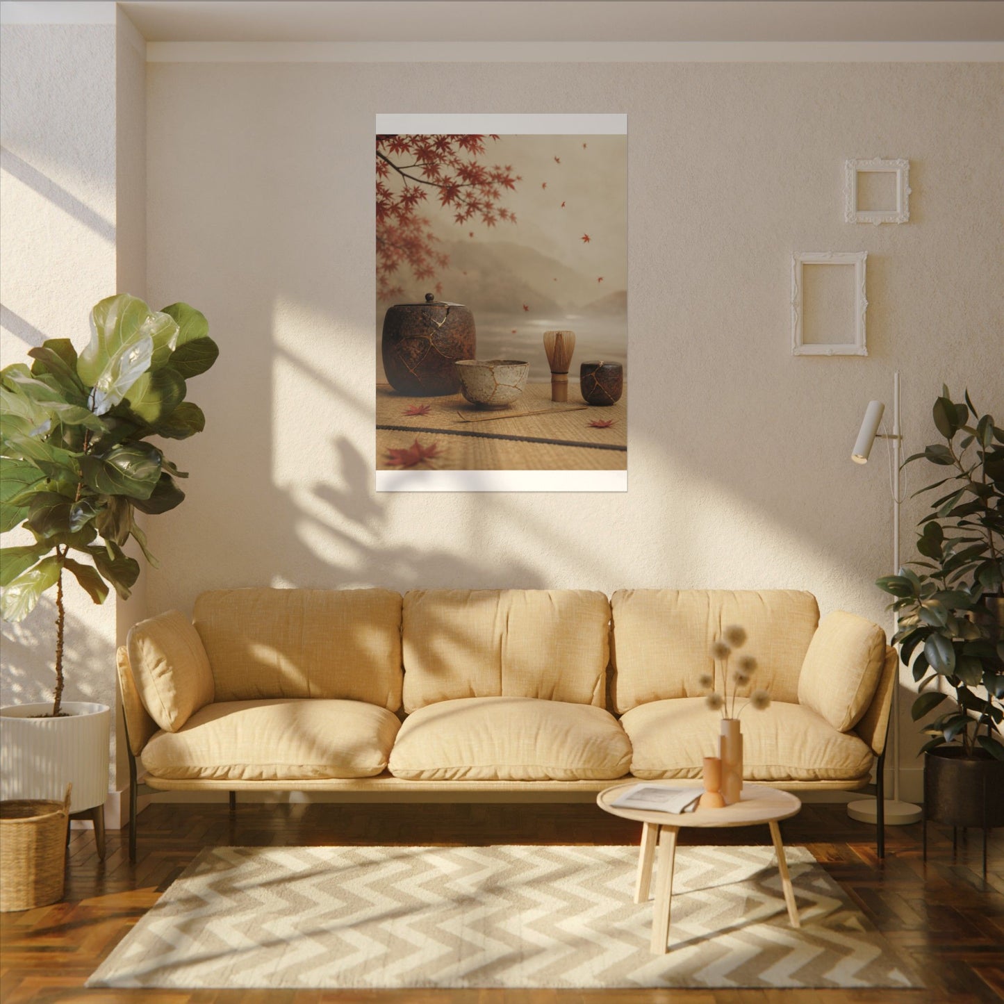 Tea Ceremony Canvas Art | Autumn Kintsugi Gold Vein Art