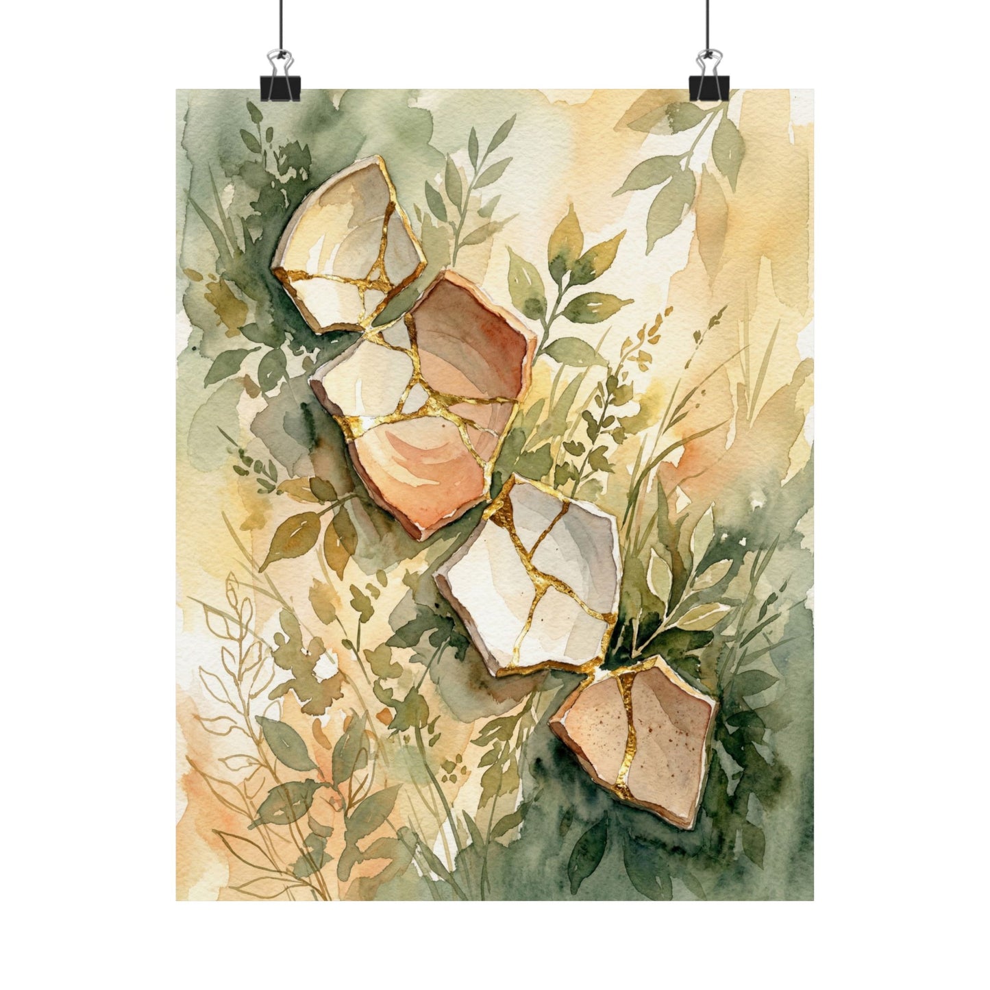 Ma Broken Pottery Wall Art Print - Japandi Watercolor Art Print
