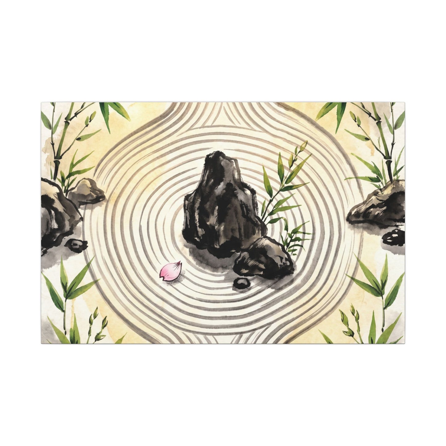 Zen Rock Garden in Golden Hour | Sumi E Canvas Art