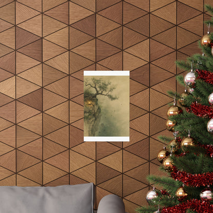 Japandi Pine Tree in Candlelight | Minimal Line Wall Art Print