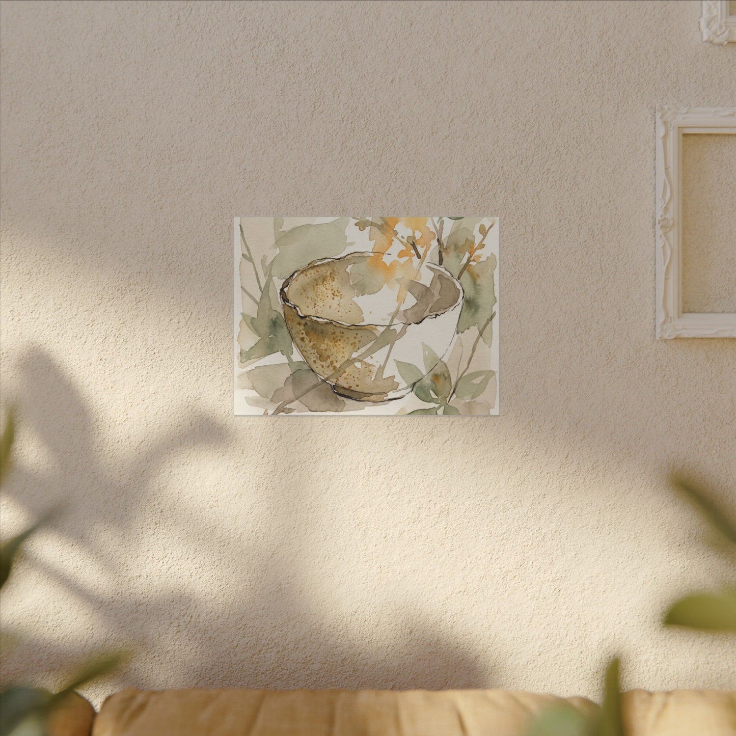 Spring Ceramic Bowl Watercolor Canvas Art | Neutral Decor