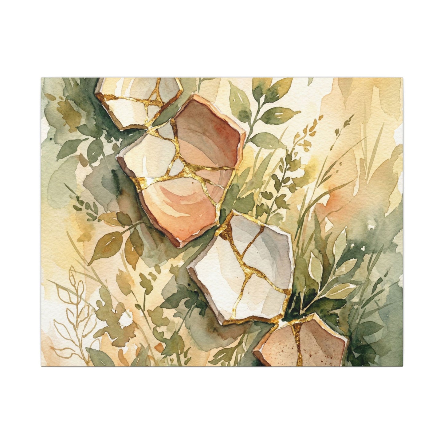 Japandi Broken Pottery in Golden Hour | Watercolor Canvas Art Art Print