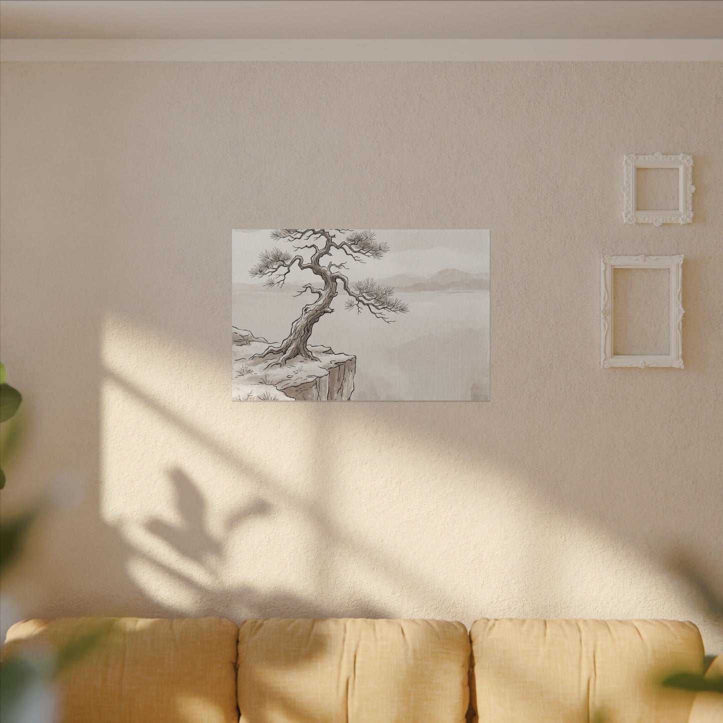 Neutral Pine Tree Canvas Art - Minimal Line Japandi