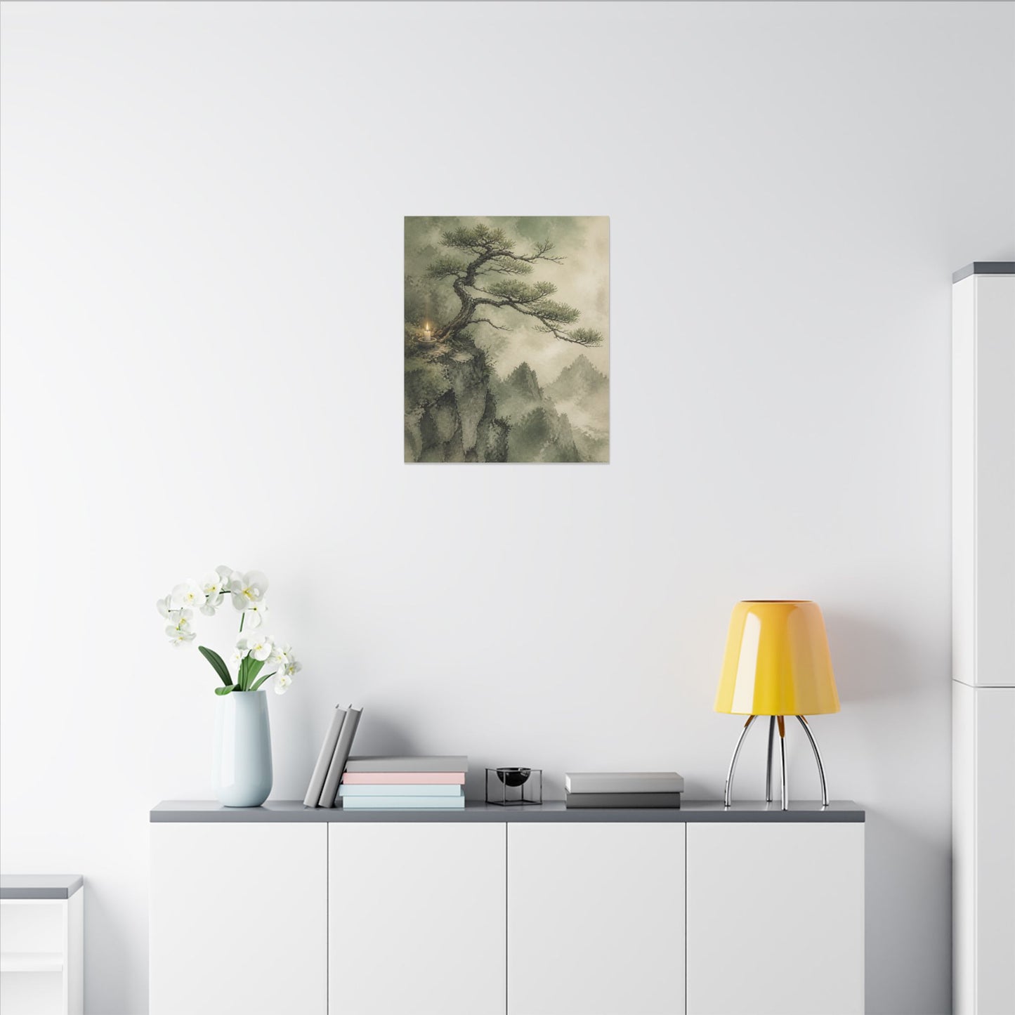 Candlelight Pine Tree Canvas Art - Japandi Kanso