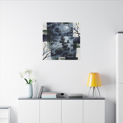 Moonlight River Stones Canvas Art - Zen Shibui