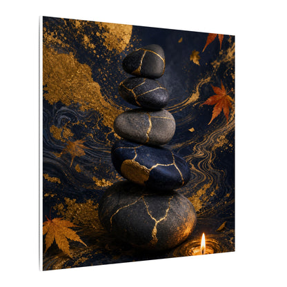 River Stones Autumn Canvas Art | Kintsugi Artful Design
