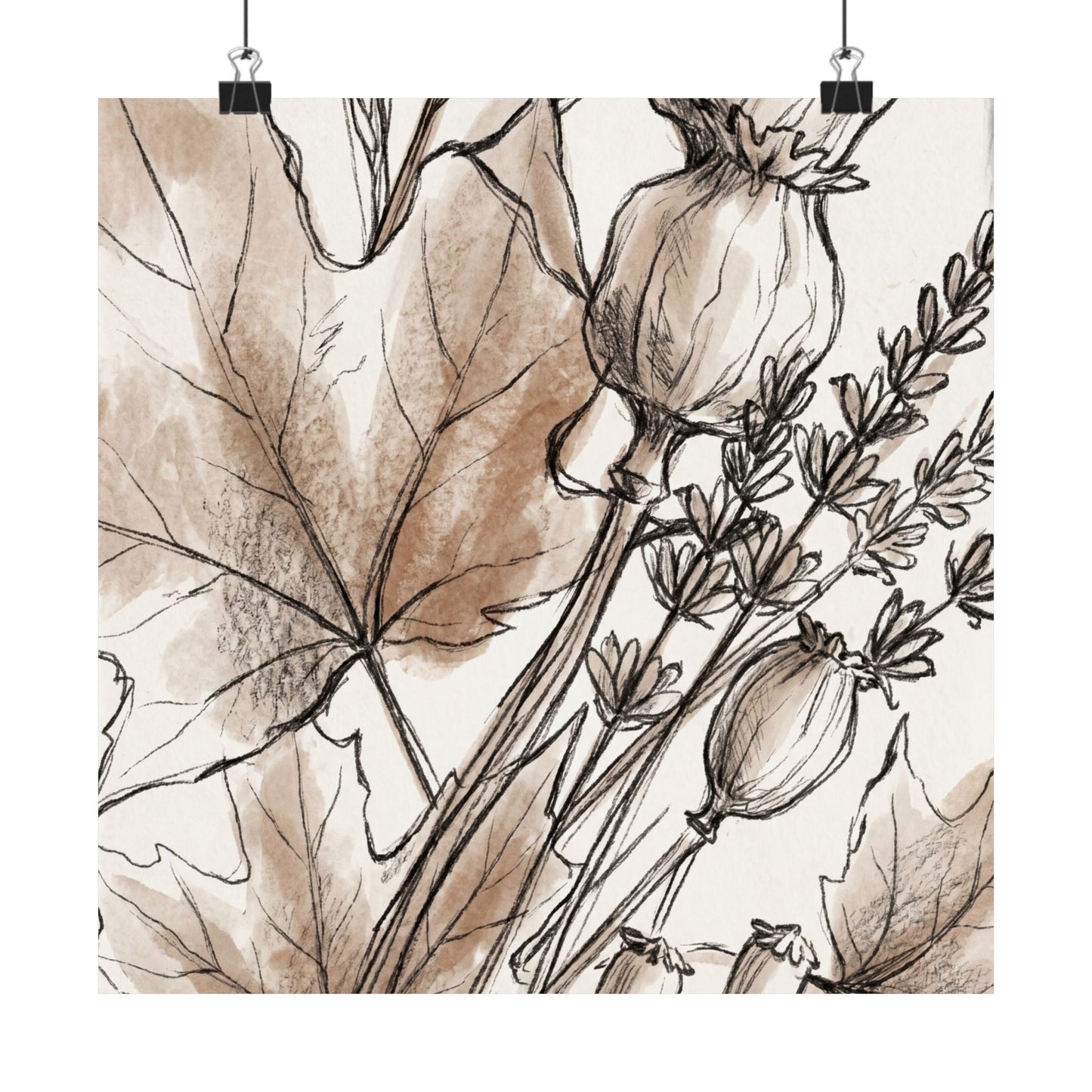 Dried Flowers Minimal Line Wall Art Print | Neutral Japandi Art