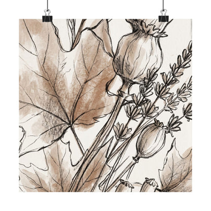 Dried Flowers Minimal Line Wall Art Print | Neutral Japandi Art