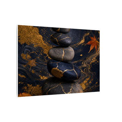 River Stones Autumn Canvas Art | Kintsugi Artful Design