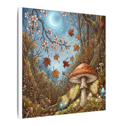 Autumn Cherry Blossom Mushroom Illustration Canvas Art | Enchanting Decor