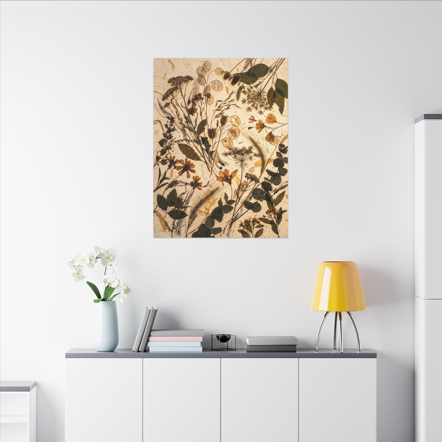 Dried Flowers Summer Canvas Art | Japandi Neutral Design